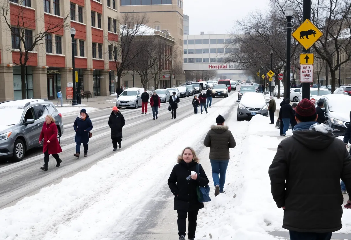 San Antonio street scene during winter weather amidst flu surge alerts.