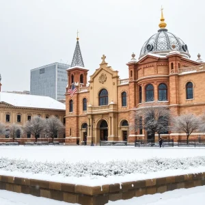 Frosted landmarks in San Antonio during winter