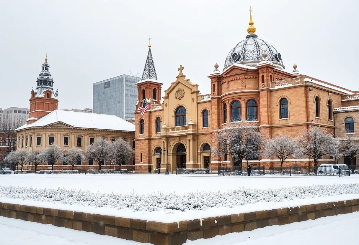 Frosted landmarks in San Antonio during winter