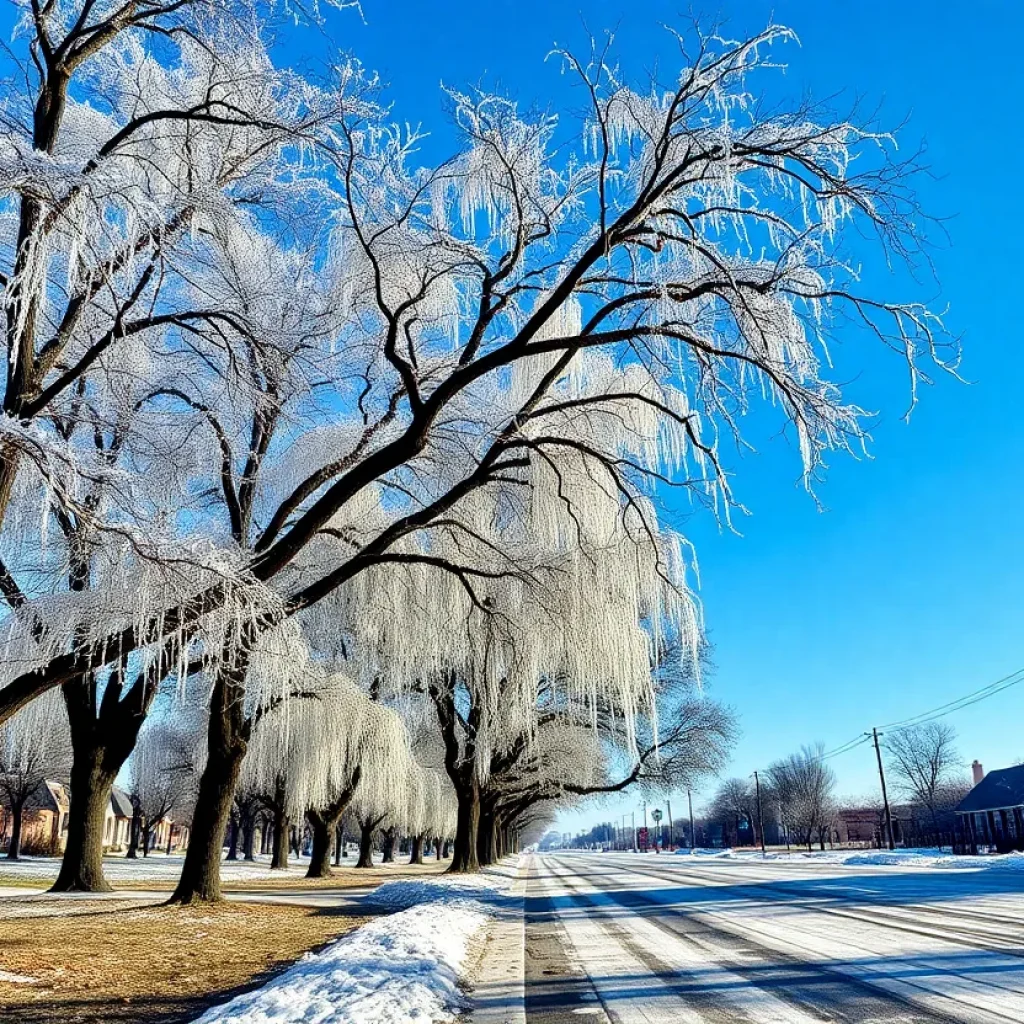 A winter scene in San Antonio showing icy conditions.