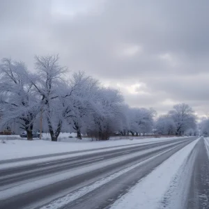 A snowy landscape in San Antonio during winter, illustrating the cold weather preparations.