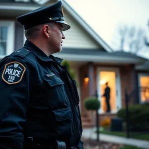 Police officers outside a home during an arrest incident