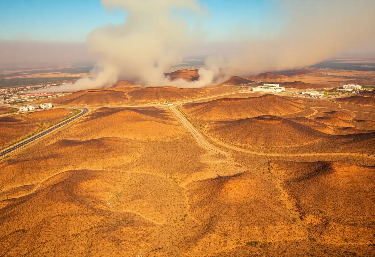 Aerial view of Southern California showing fire-affected areas