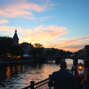 Couples at River Walk, San Antonio during sunset