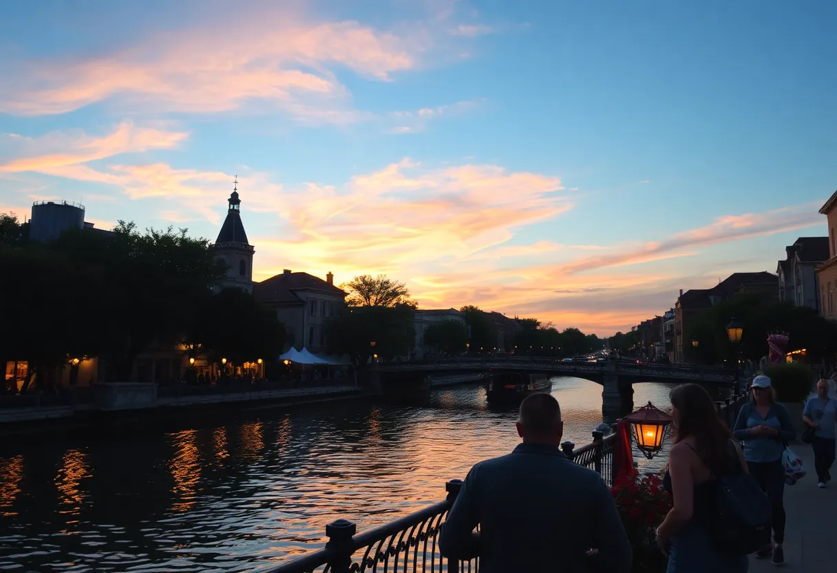 Couples at River Walk, San Antonio during sunset