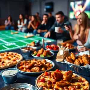 Super Bowl food spread with delicious snacks and drinks