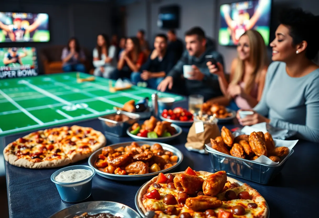 Super Bowl food spread with delicious snacks and drinks