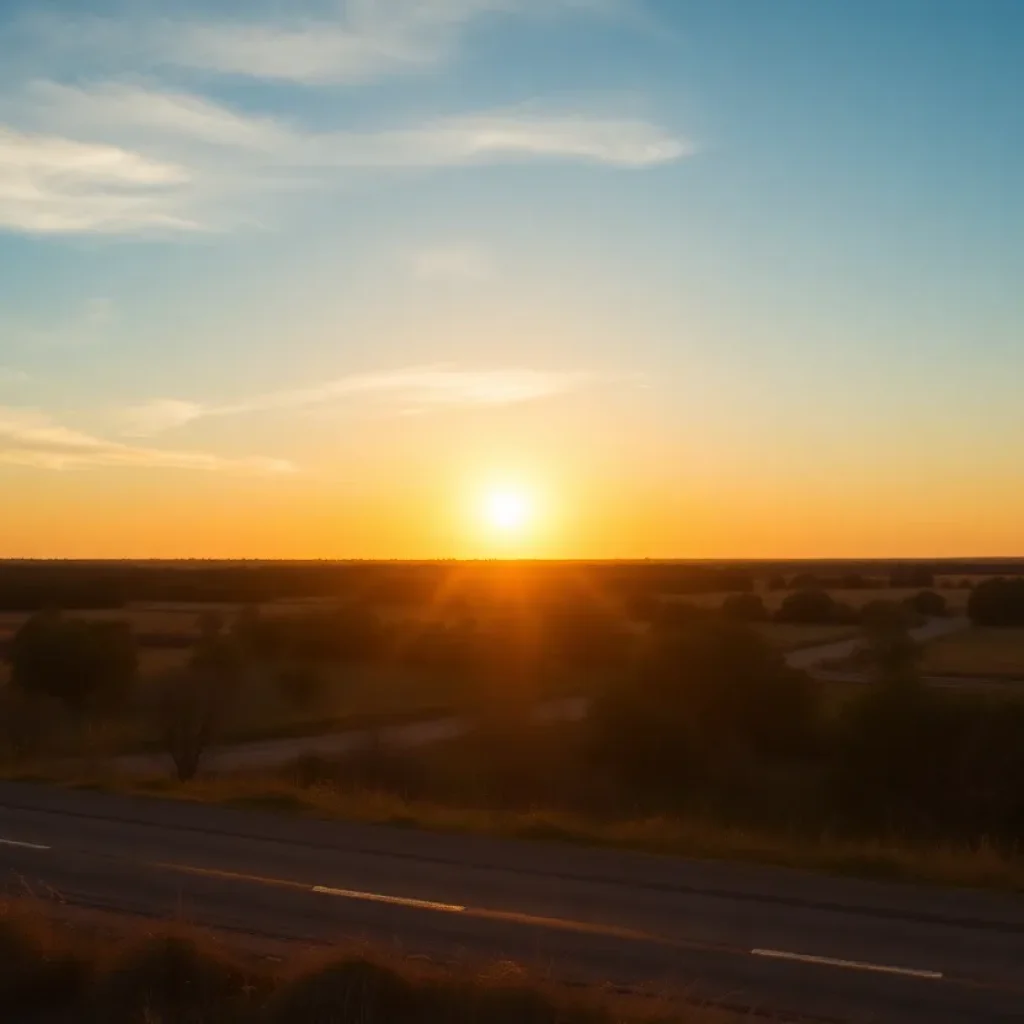 Sunrise over a Texas landscape indicating the shift to standard time.