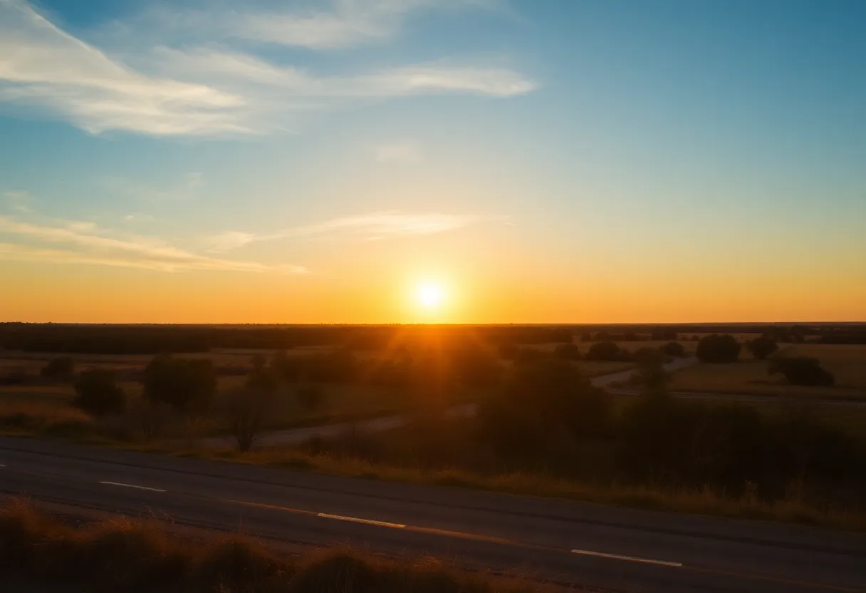 Sunrise over a Texas landscape indicating the shift to standard time.