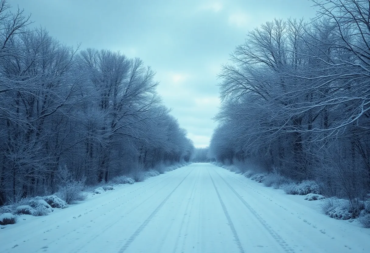 Icy landscape in Texas during winter cold snap