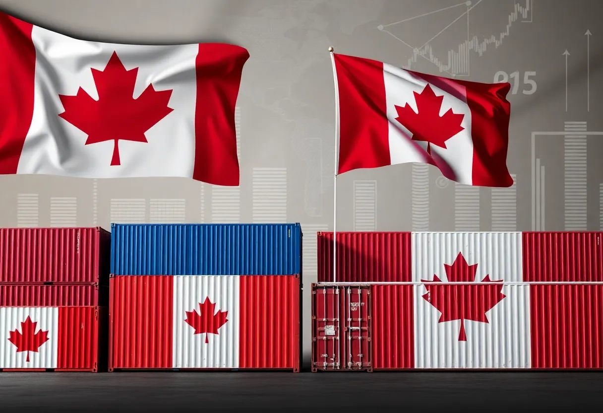 Shipping containers symbolizing trade tensions between the U.S., Canada, and Mexico