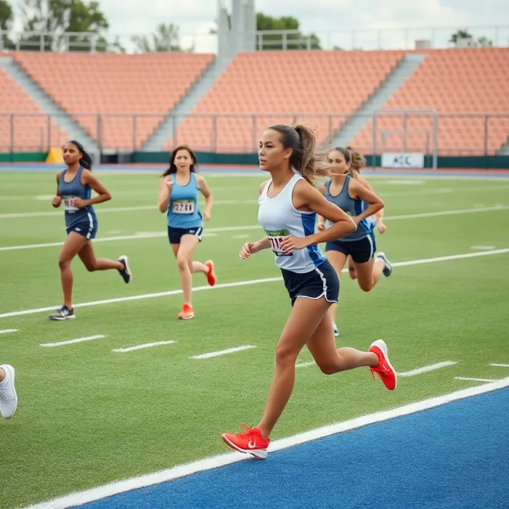 Athletes competing on a women's sports field