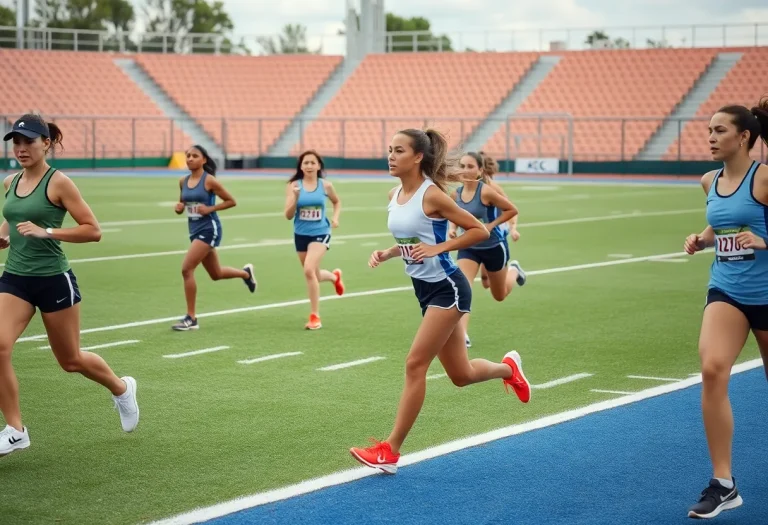 Athletes competing on a women's sports field