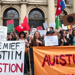 Protesters demonstrating against leadership changes at the Kennedy Center