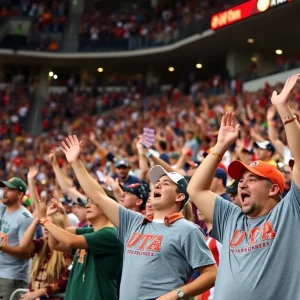 Fans cheering at a UTSA football game