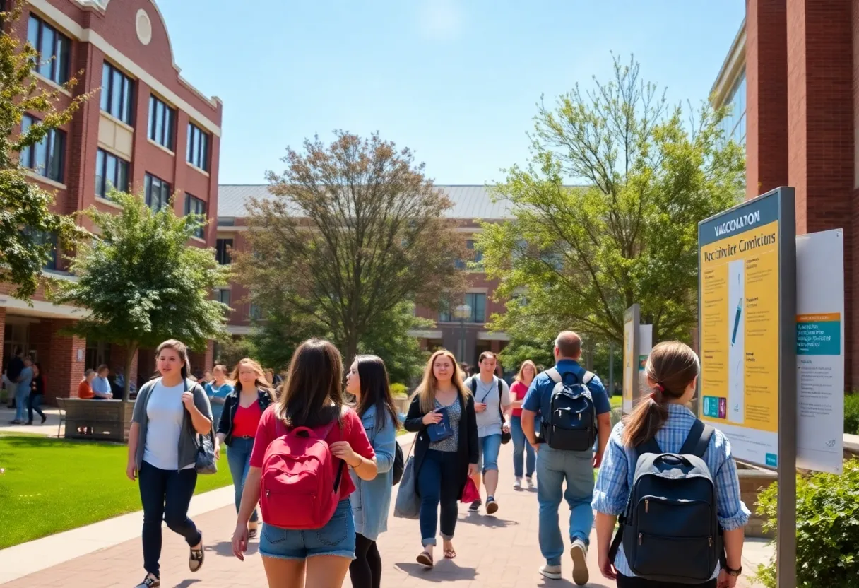 University of Texas at San Antonio campus with health alerts