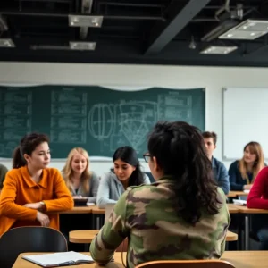 Students in UTSA veterans seminar course discussing in a classroom