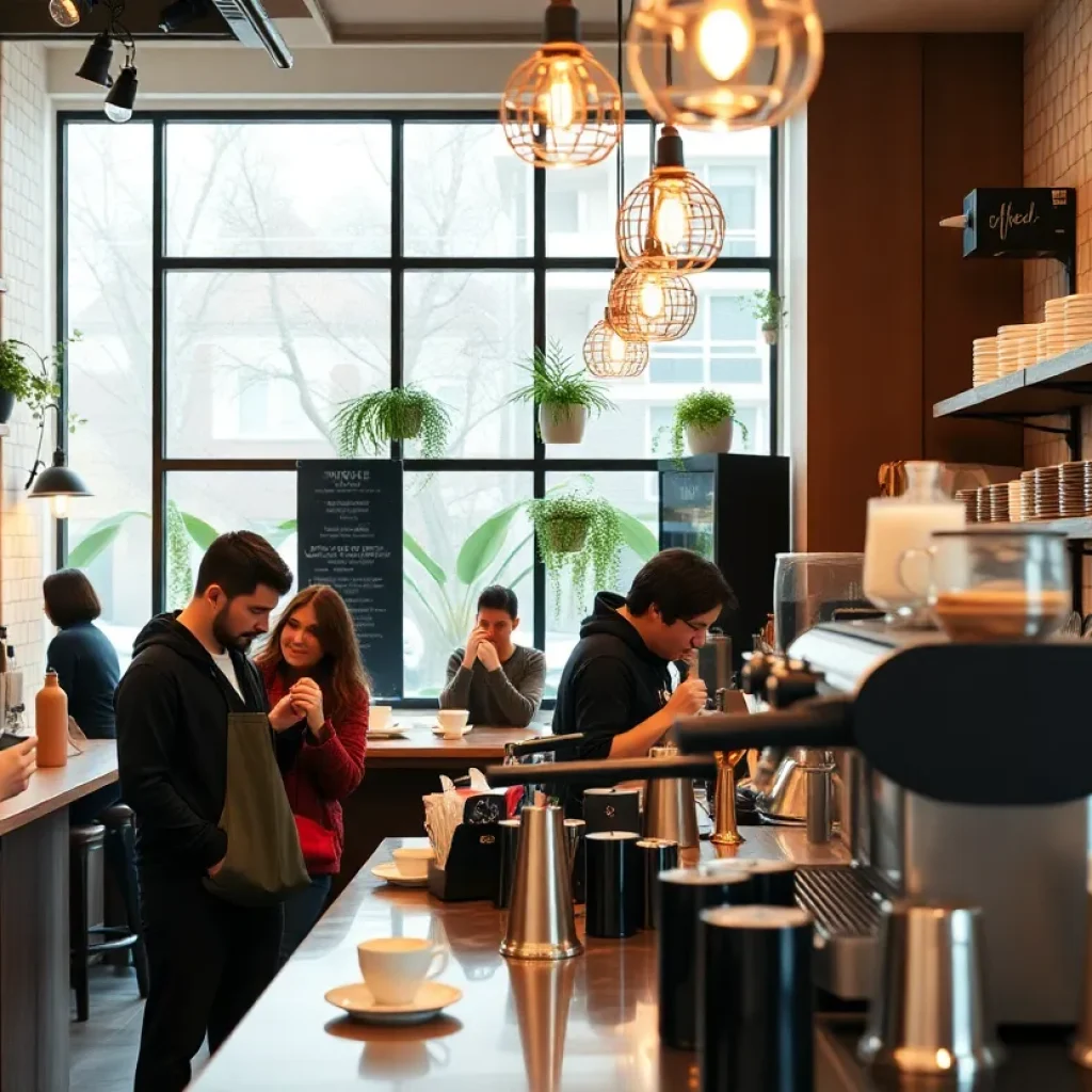 Interior of Vela Coffee with customers enjoying their drinks