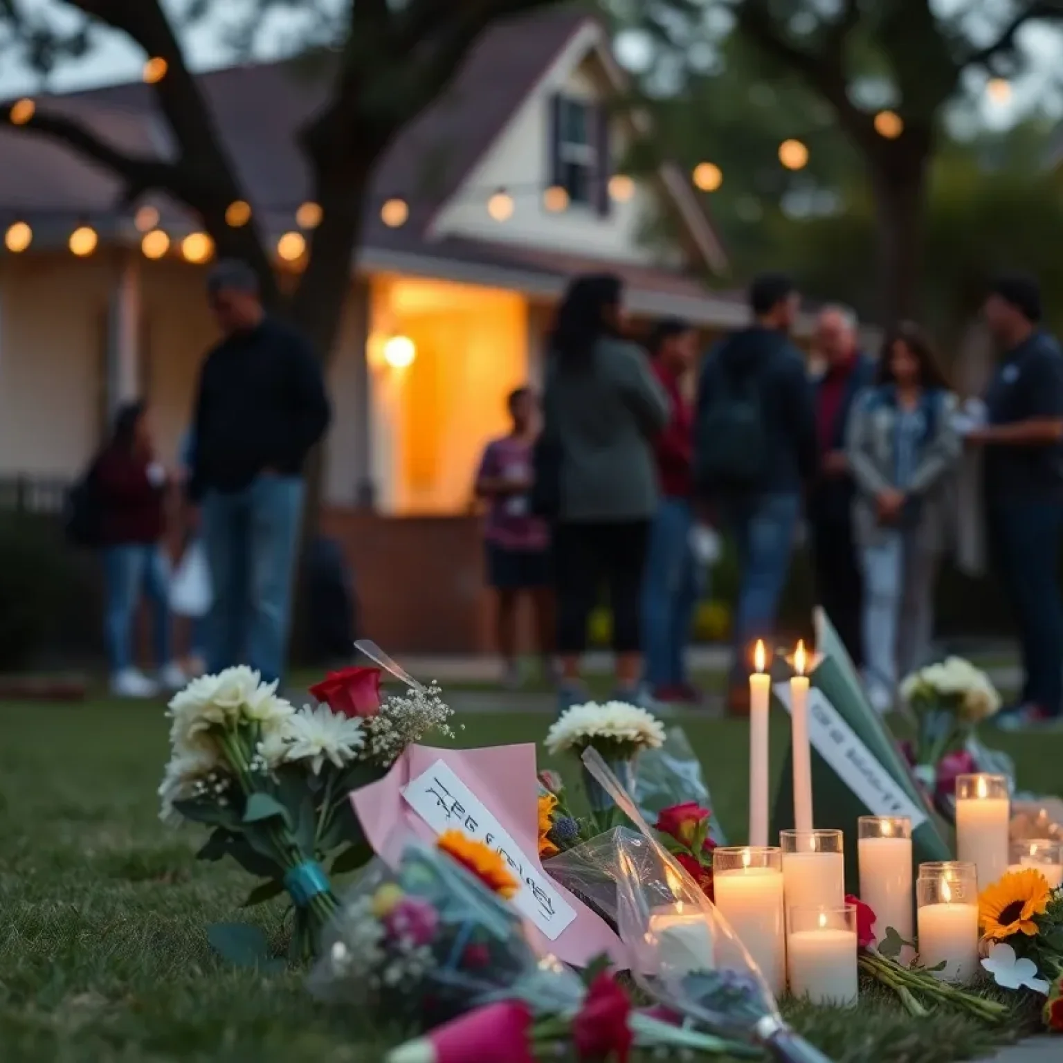 Vigil in San Antonio for justice with candles and flowers