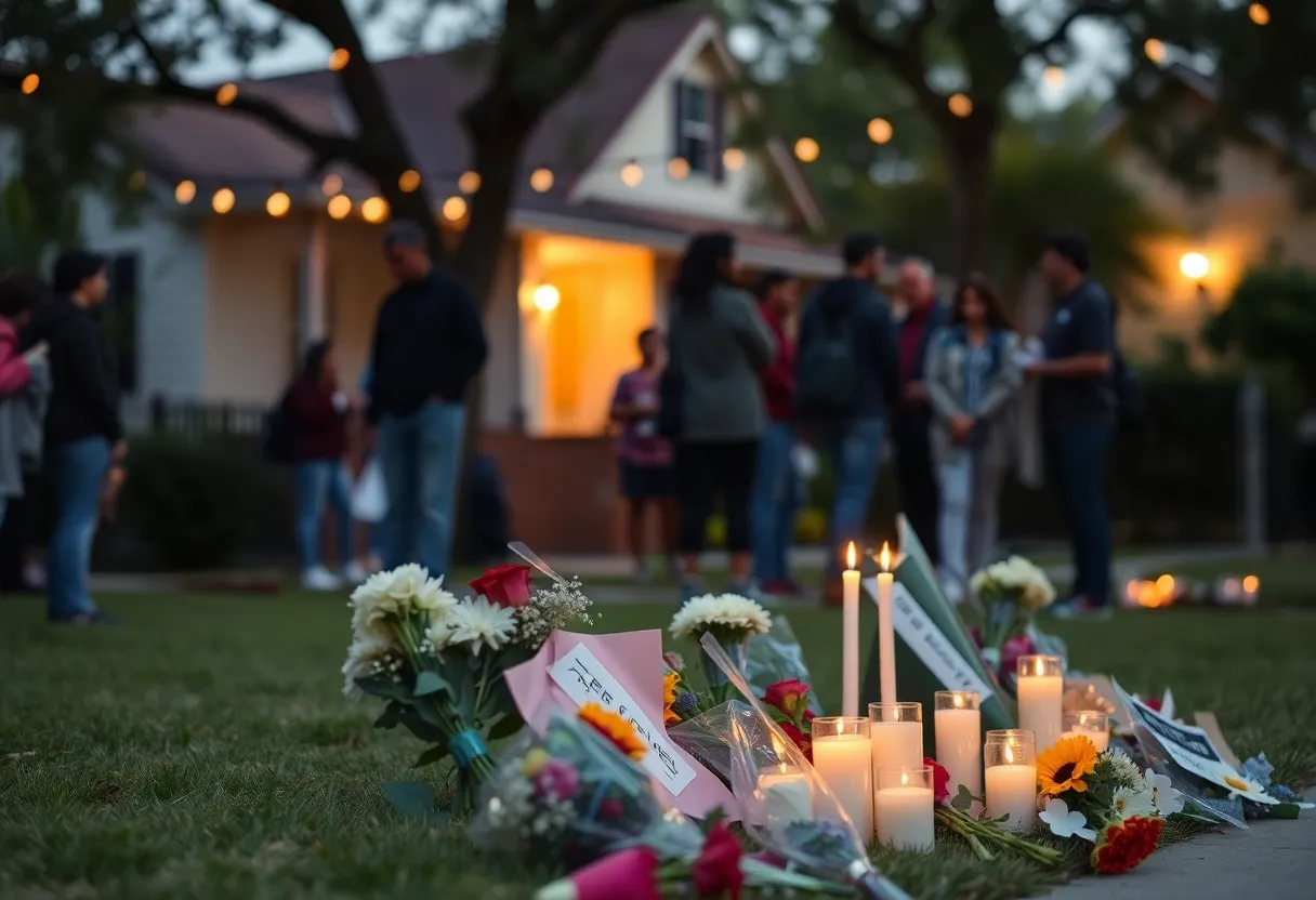 Vigil in San Antonio for justice with candles and flowers