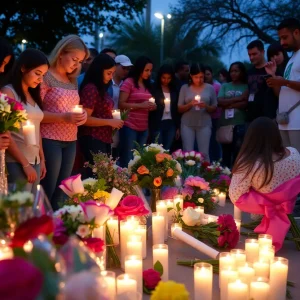 Community members holding candles during a vigil for Steven Lutz in San Antonio.