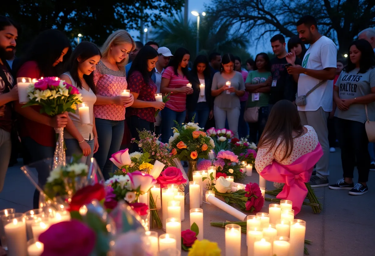 Community members holding candles during a vigil for Steven Lutz in San Antonio.