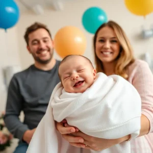 Newborn baby Andy in the hospital room with parents