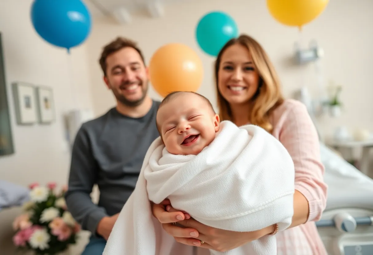 Newborn baby Andy in the hospital room with parents