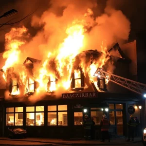 Firefighters extinguishing the fire at Besame Cocktail Bar in San Antonio