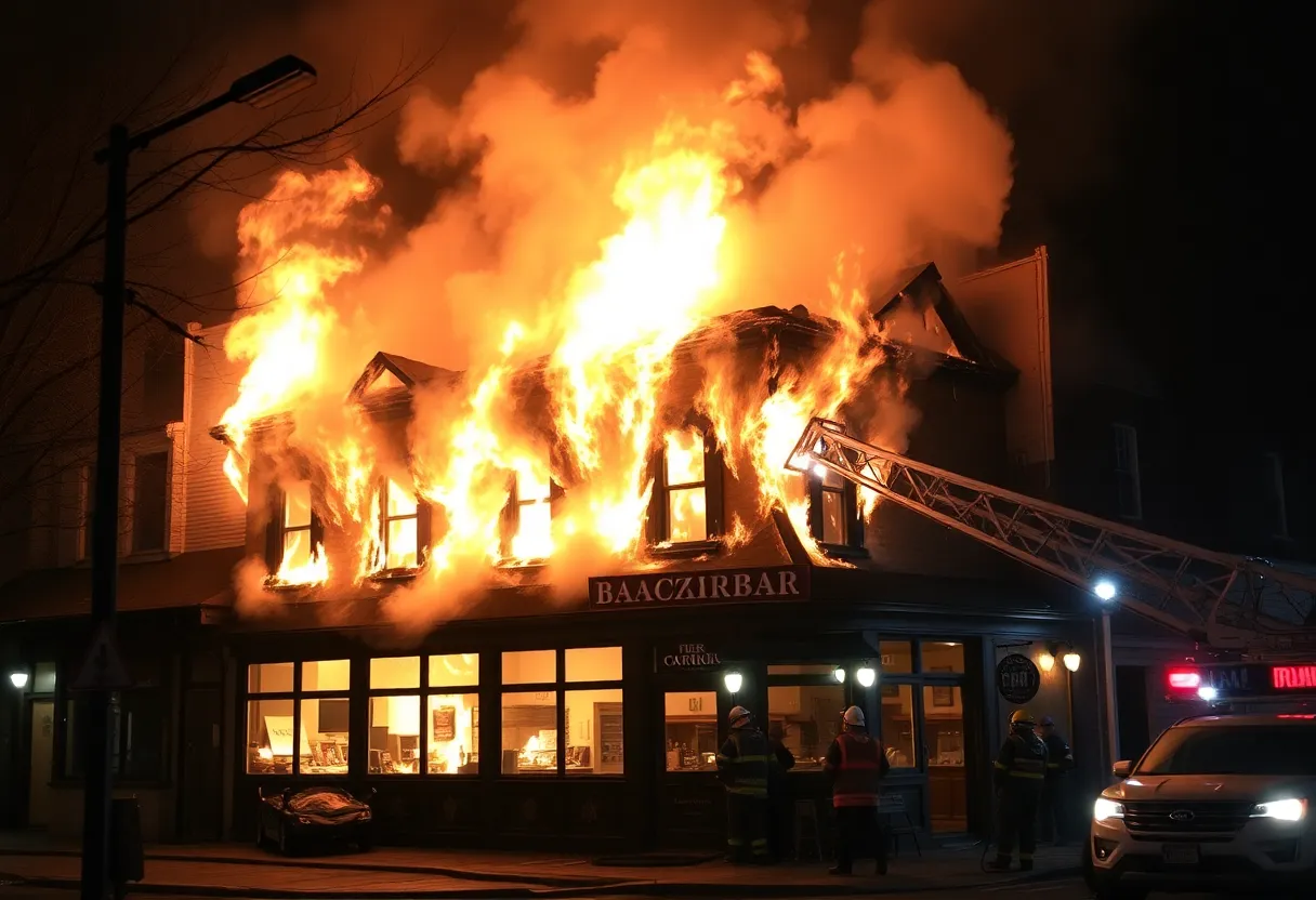 Firefighters extinguishing the fire at Besame Cocktail Bar in San Antonio