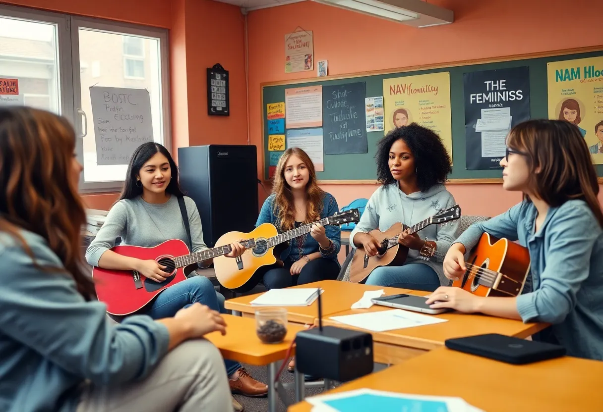 Students participating in a class on Beyoncé and feminism