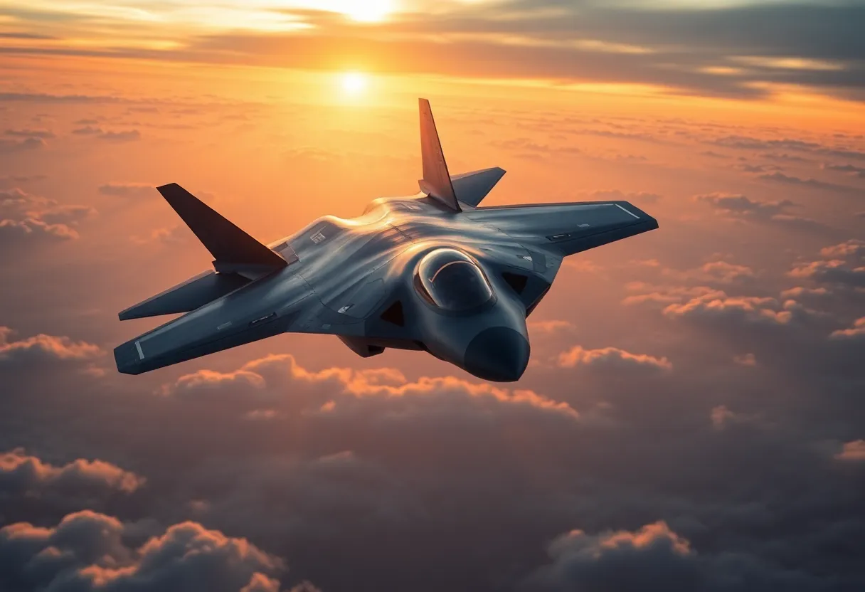 Futuristic Boeing F-47 fighter jet in flight