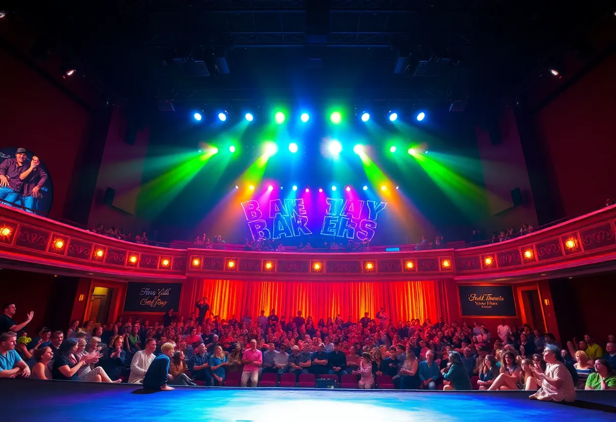 A theater stage filled with colorful lights, symbolizing the excitement of Broadway shows in San Antonio.