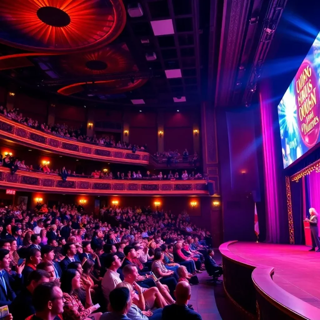 A lively Broadway performance at a theater in San Antonio with colorful stage lights.