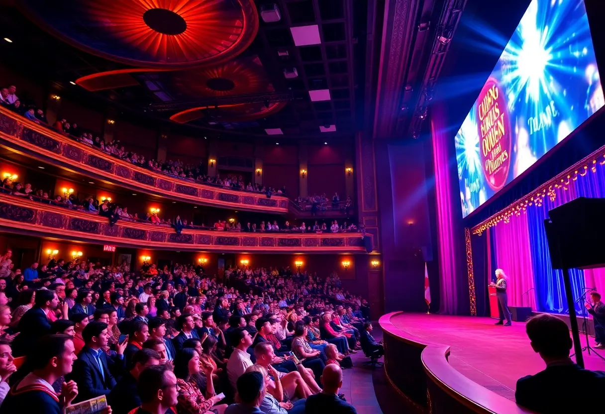 A lively Broadway performance at a theater in San Antonio with colorful stage lights.