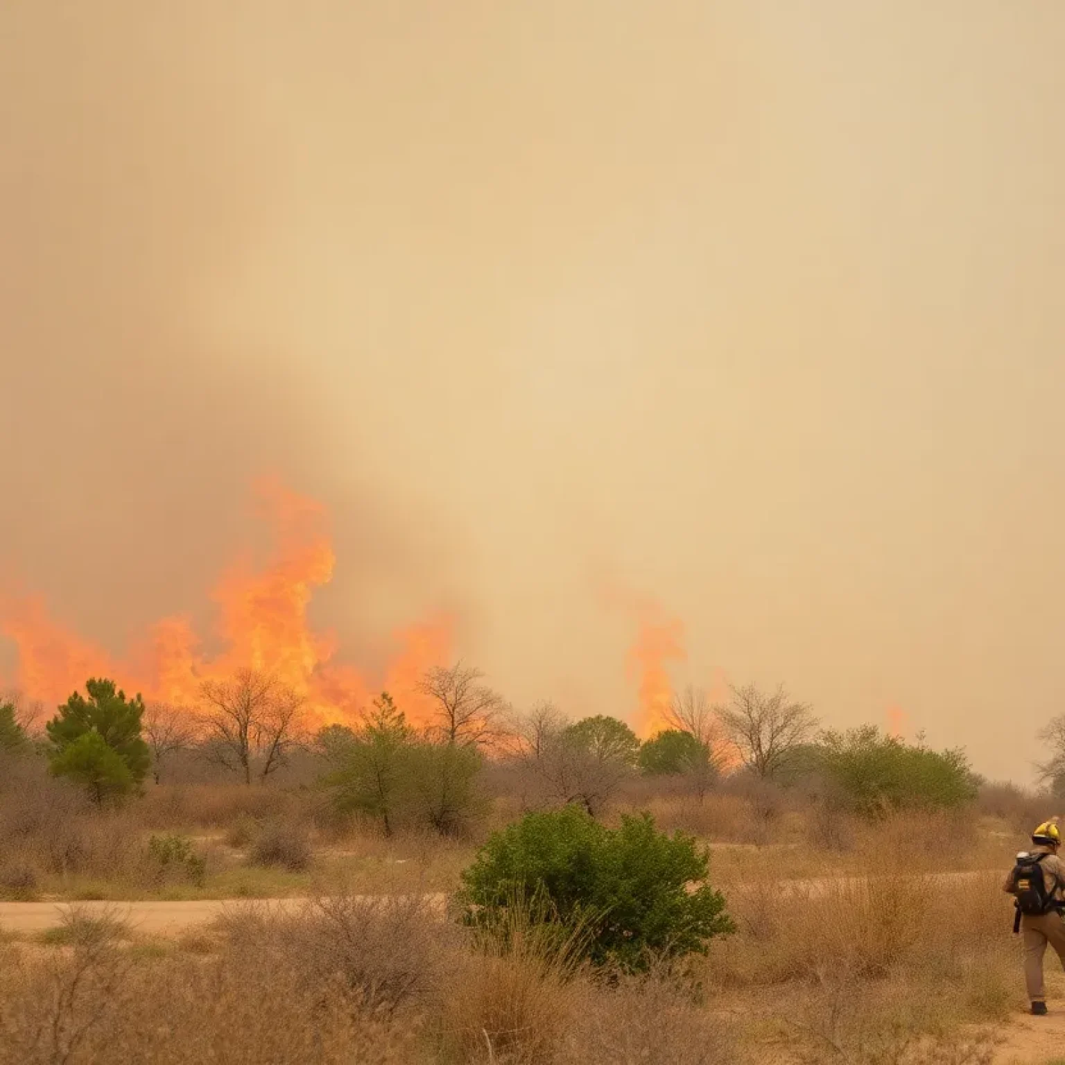 Firefighters combating a brush fire in San Antonio