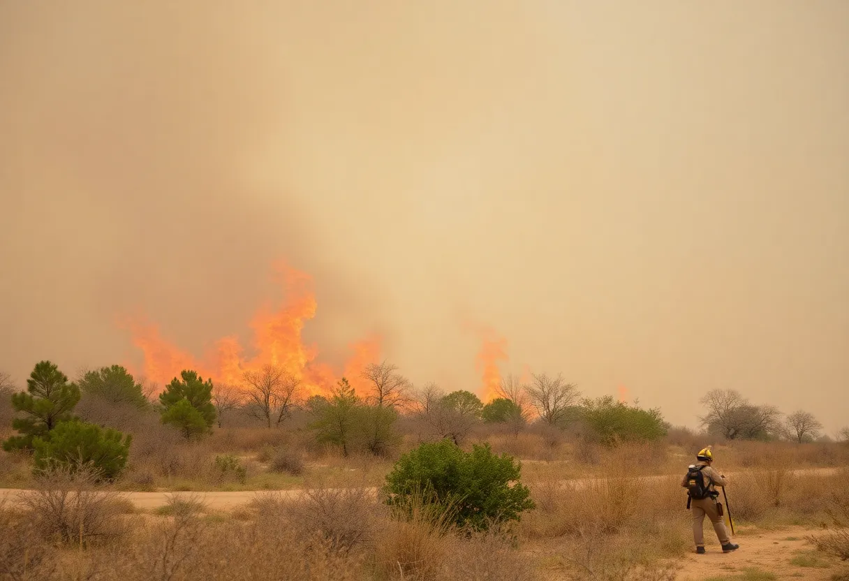 Firefighters combating a brush fire in San Antonio