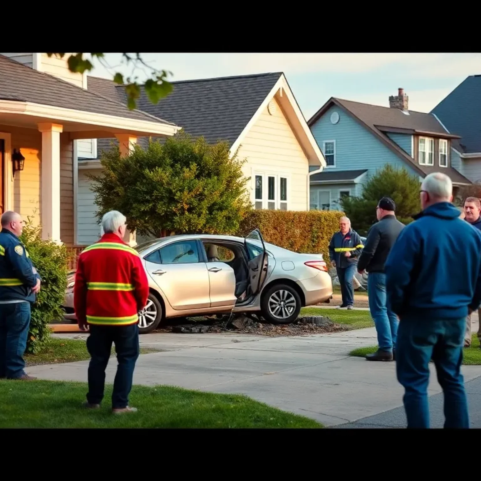 Car crashed into a house in San Antonio, with emergency responders present.