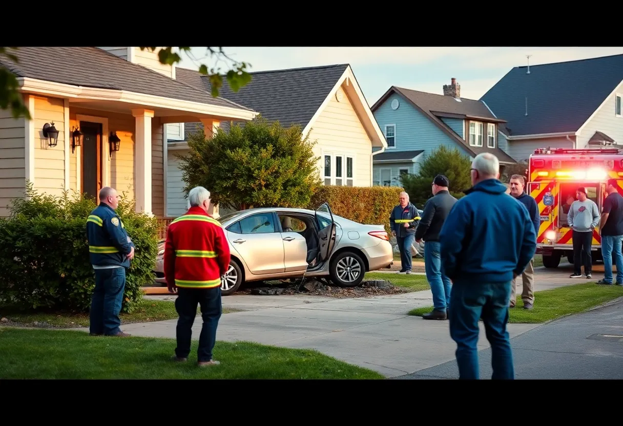 Car crashed into a house in San Antonio, with emergency responders present.