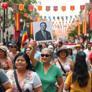 Community members celebrating César Chávez Day in San Antonio.
