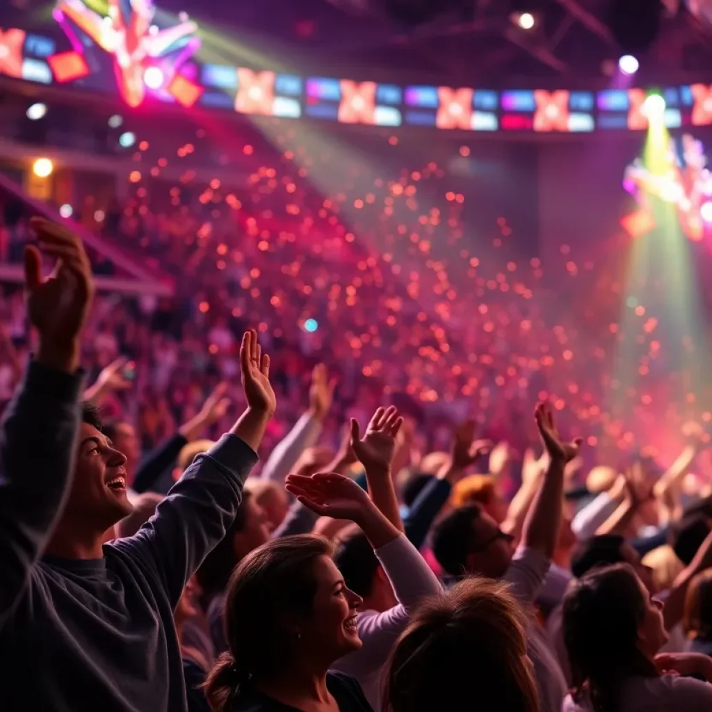 Energetic game show crowd cheering