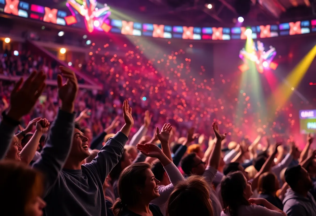 Energetic game show crowd cheering