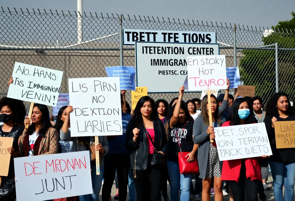 Protest outside a detention center for immigrant rights