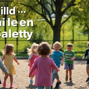 Group of children playing together in a park, representing safety and community awareness.