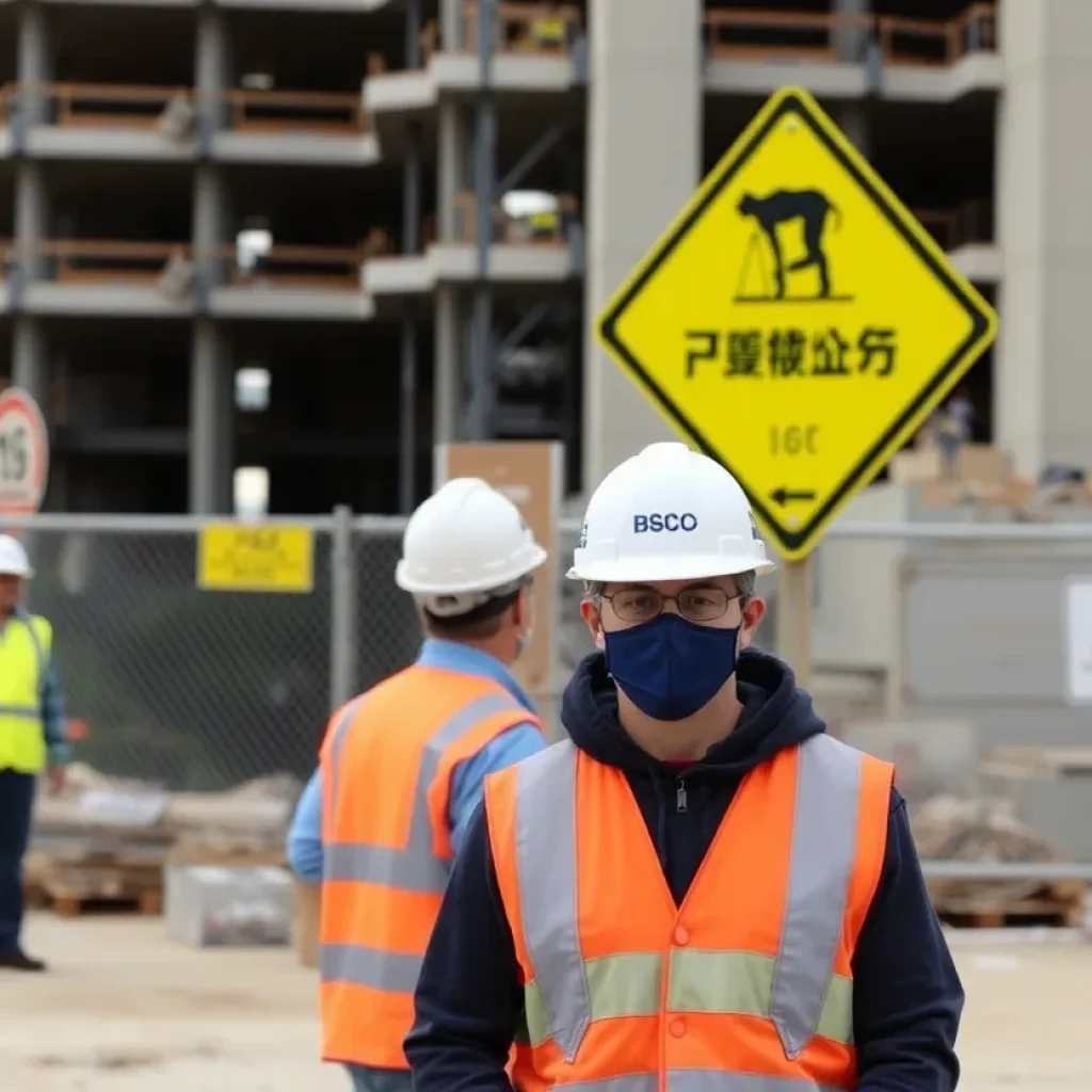 Construction workers in San Antonio wearing safety gear at a construction site.