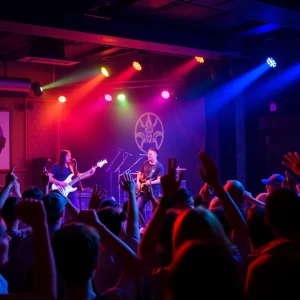 Counting Crows performing live on stage with fans cheering