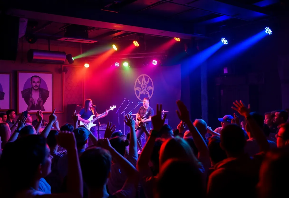 Counting Crows performing live on stage with fans cheering