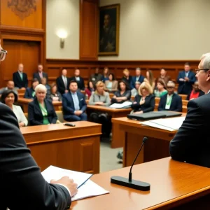 Courtroom scene during Greenpeace defamation trial