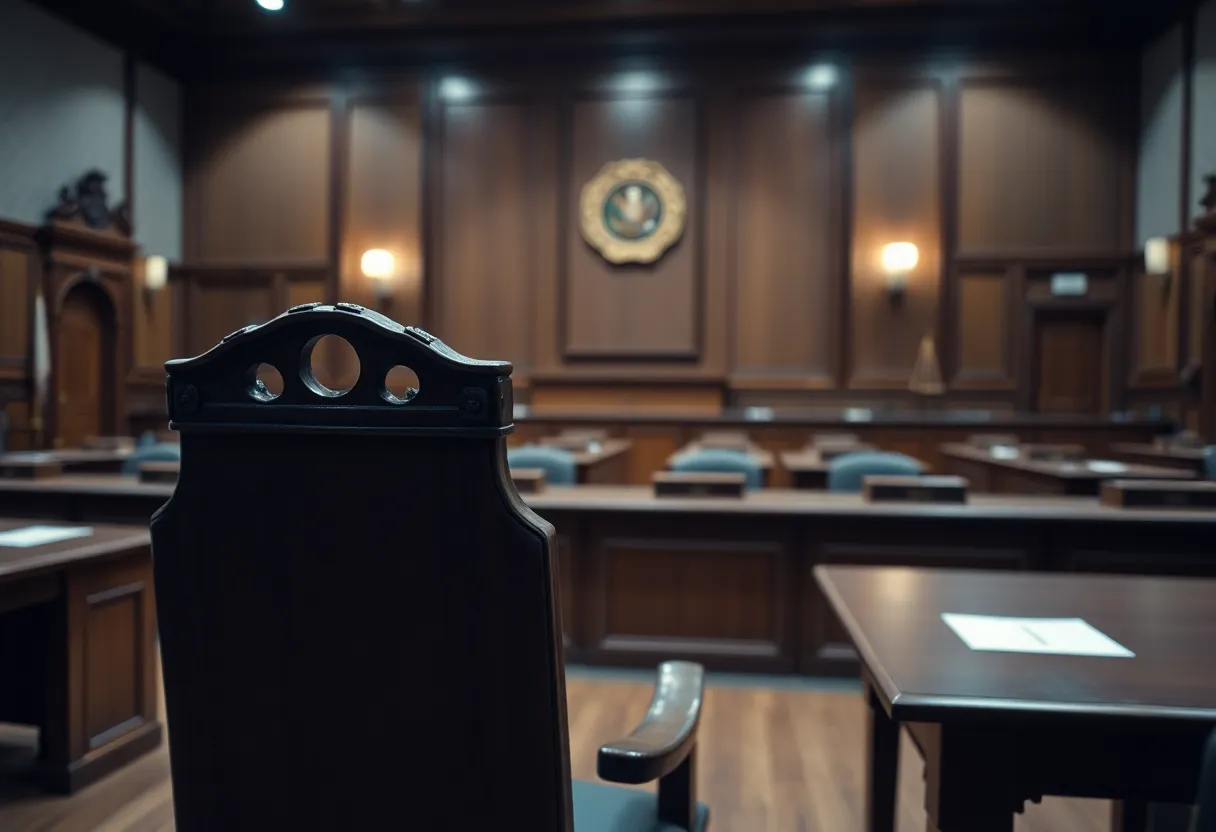 A courtroom scene symbolizing legal justice and proceedings.