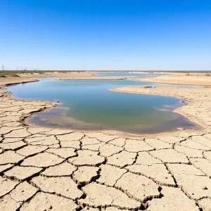 Dry landscape and low water levels in South Texas